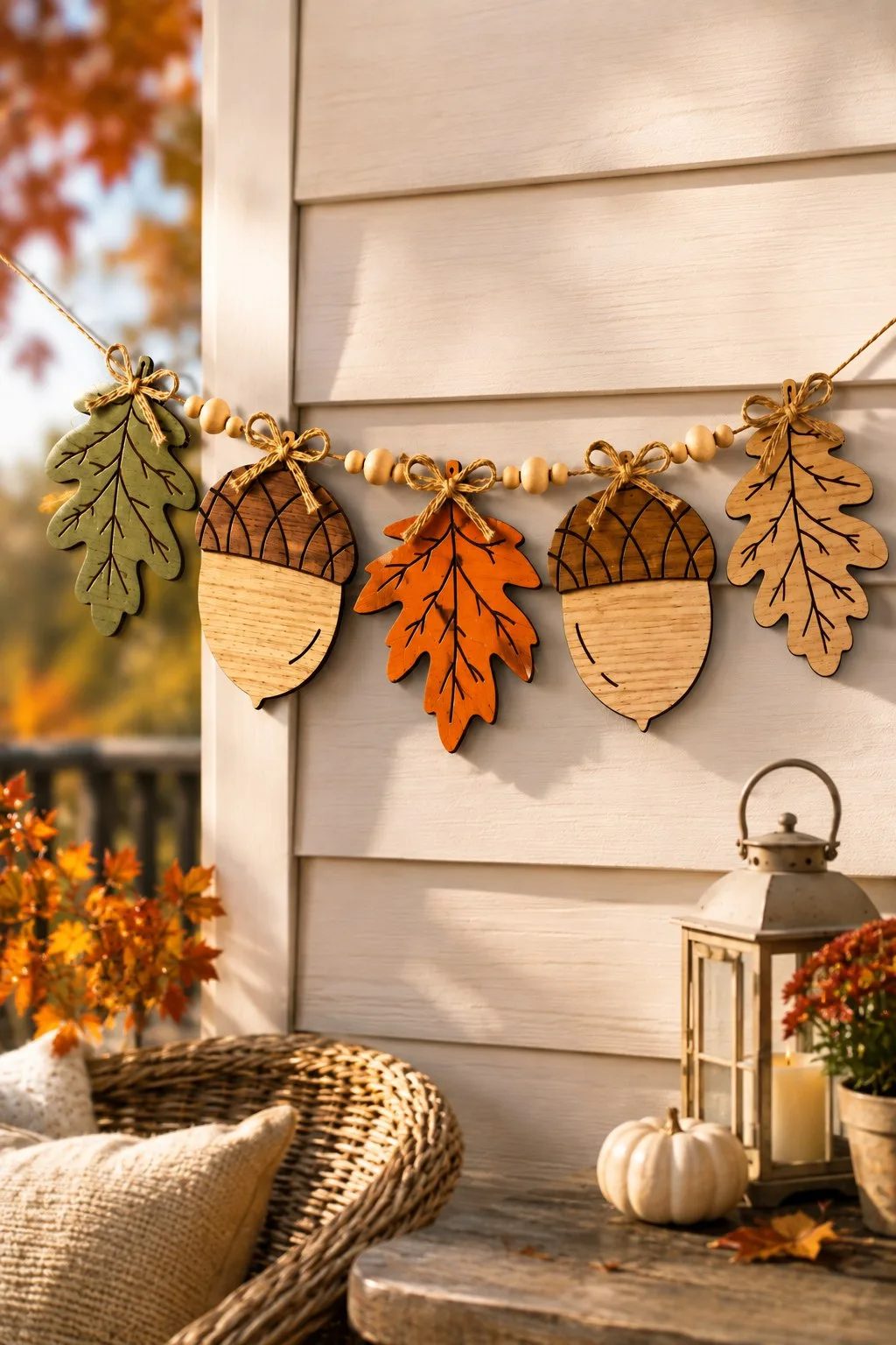 Autumn Garland of Leaves and Acorns — SVG laser cut file