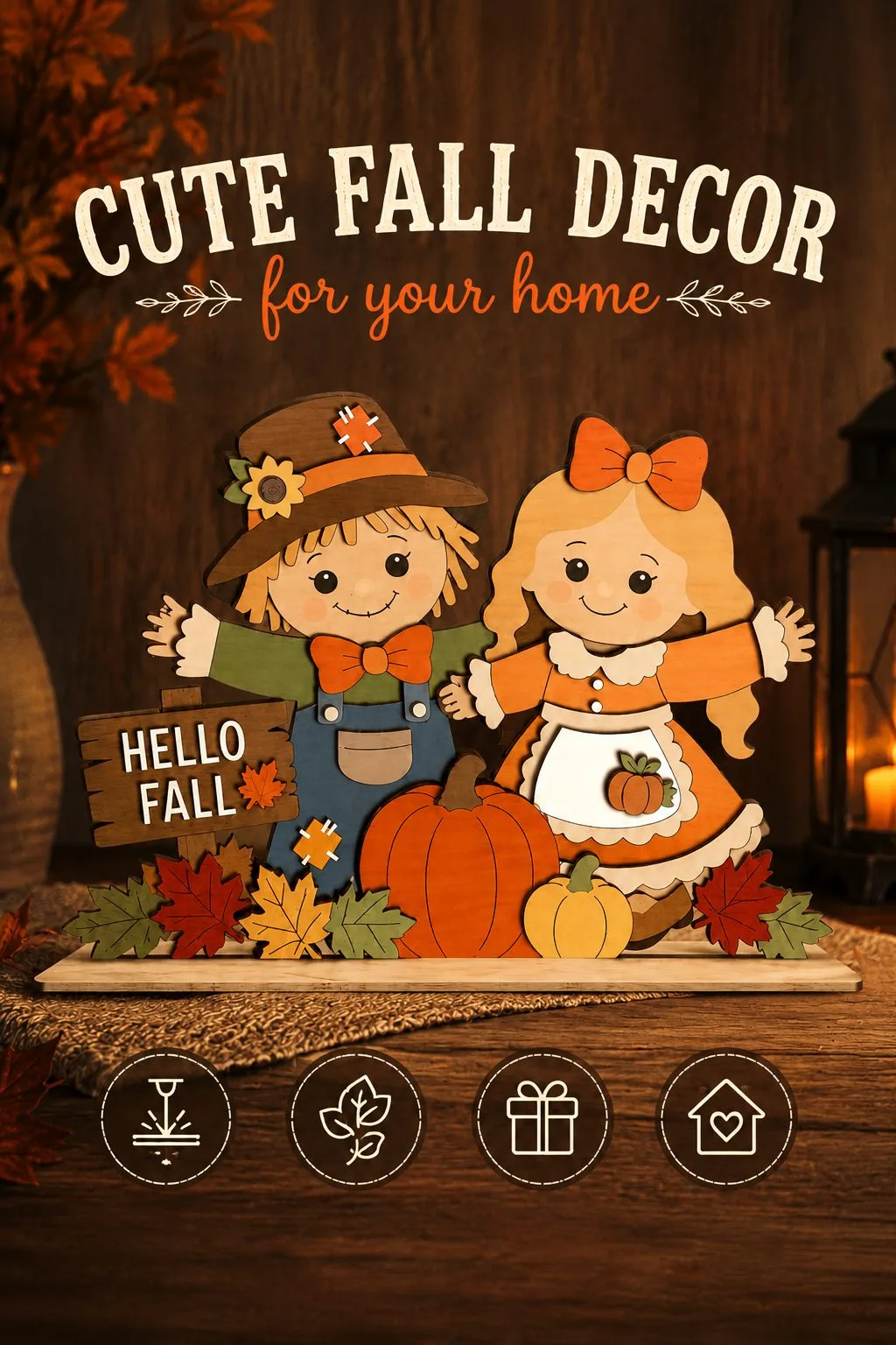 Scarecrow Couple Table Centrepiece — SVG laser cut file