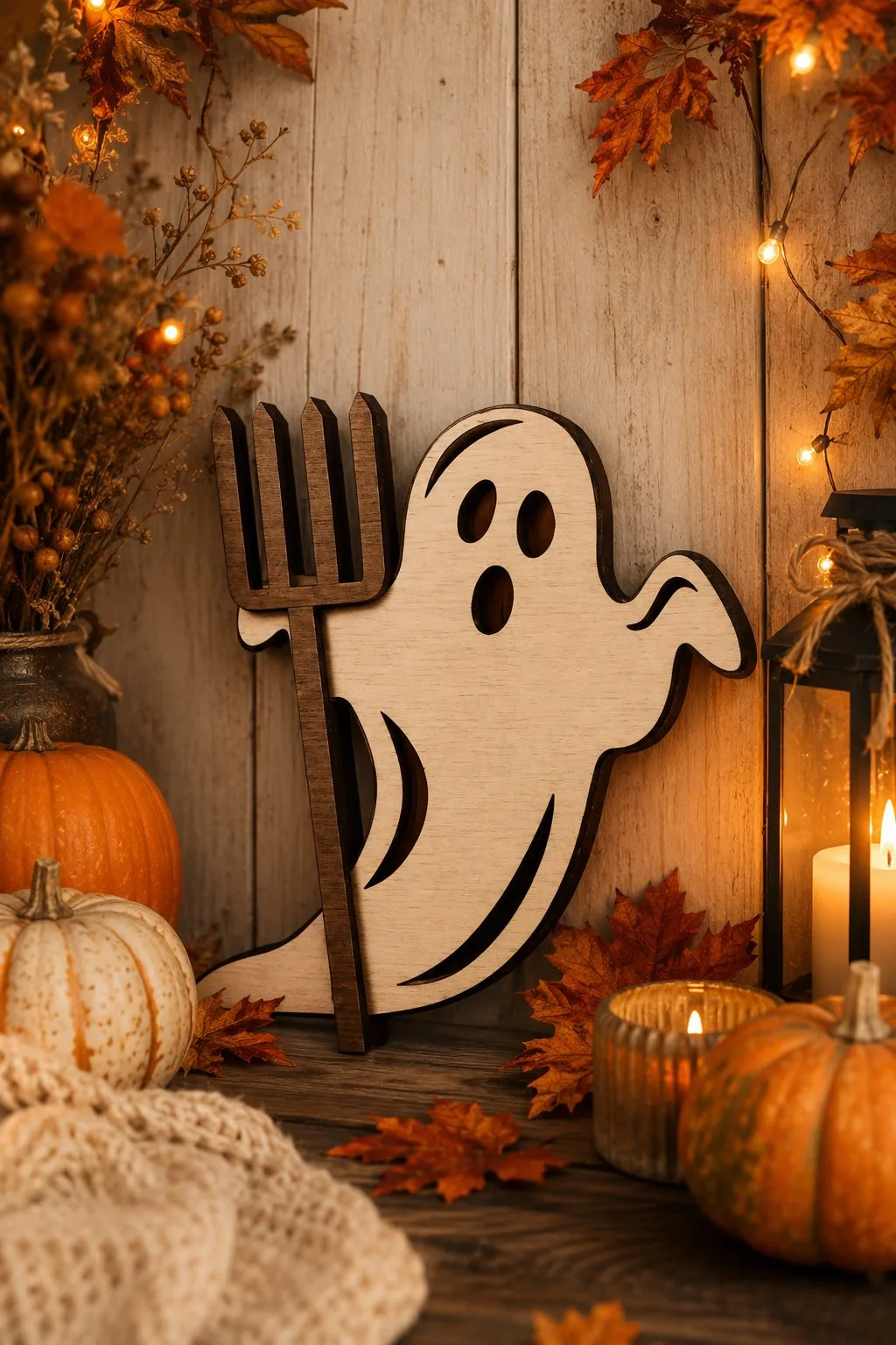 Ghost with Pitchfork Tiered Tray Decor — SVG laser cut file