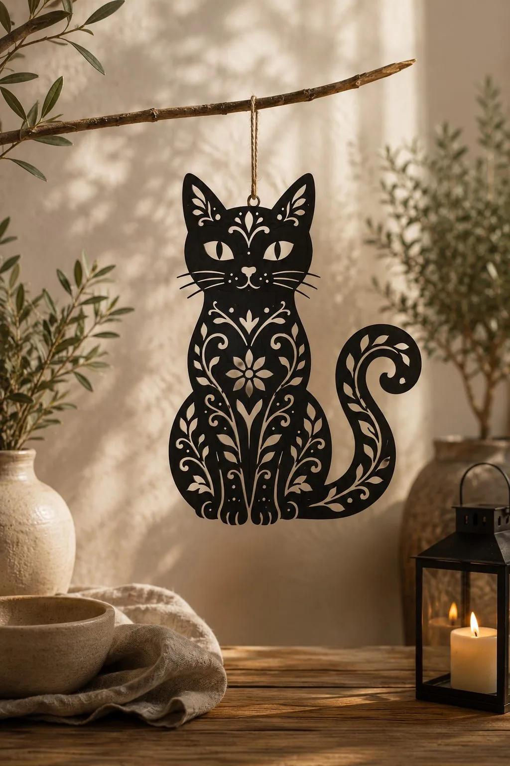 Floral Black Cat Ornament — SVG laser cut file