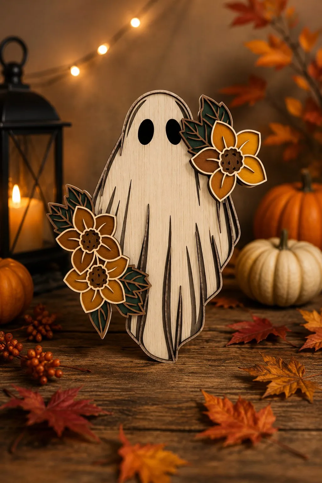 Floral Ghost Fall Decor — SVG laser cut file
