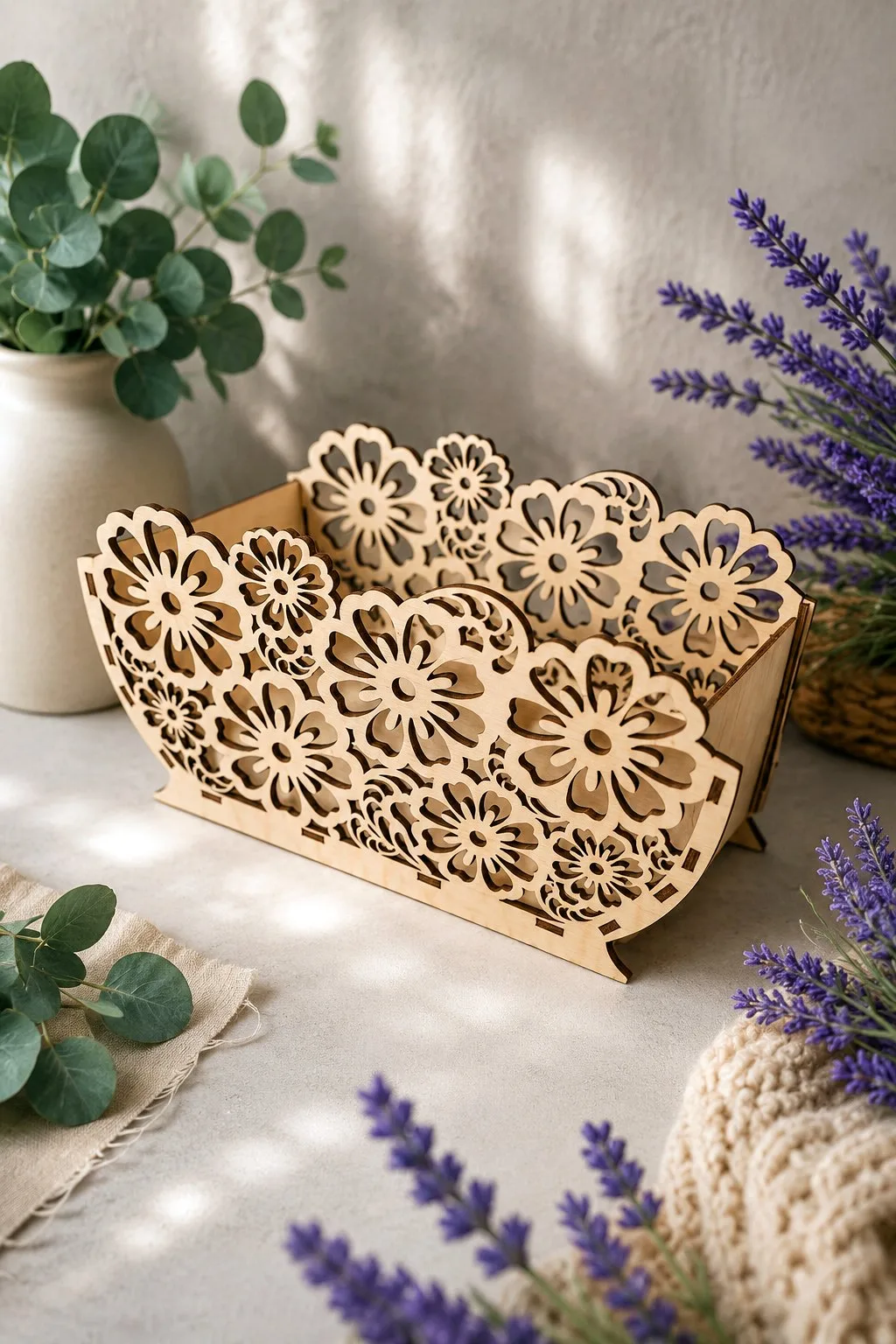 Floral Gift Basket Laser Cut Box — SVG laser cut file