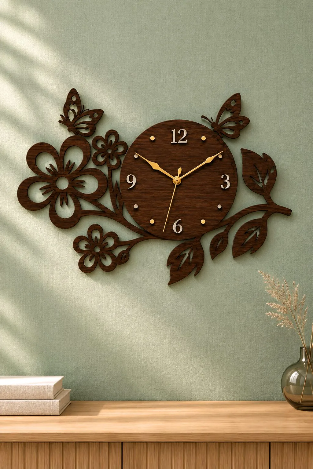 Floral Wall Clock Laser Cut, Wall Art — SVG laser cut file