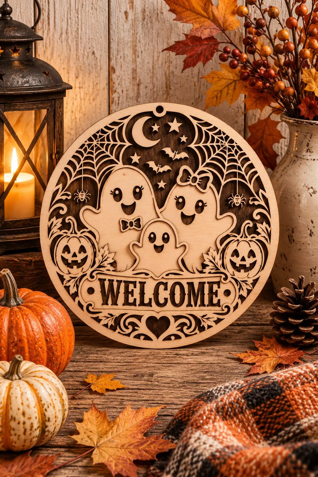 Ghost Halloween Welcome Sign Laser Cut — SVG laser cut file