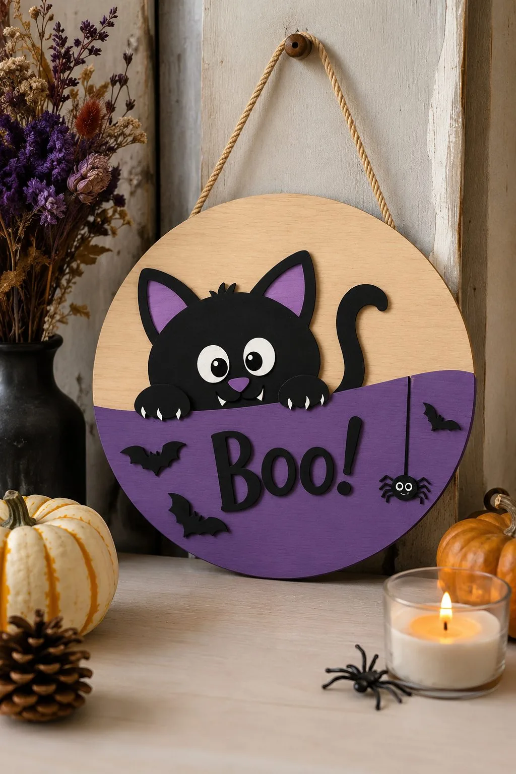 Peeking Black Cat Boo Sign — SVG laser cut file