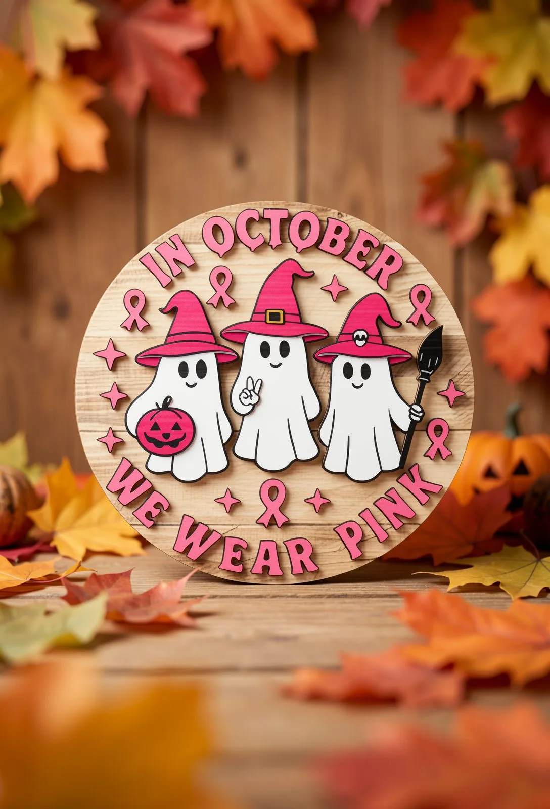In October We Wear Pink Door Sign — SVG laser cut file