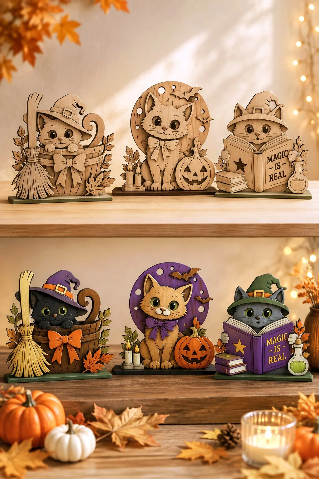 Witch Cat Shelf Figures, Bare or Painted — SVG laser cut file