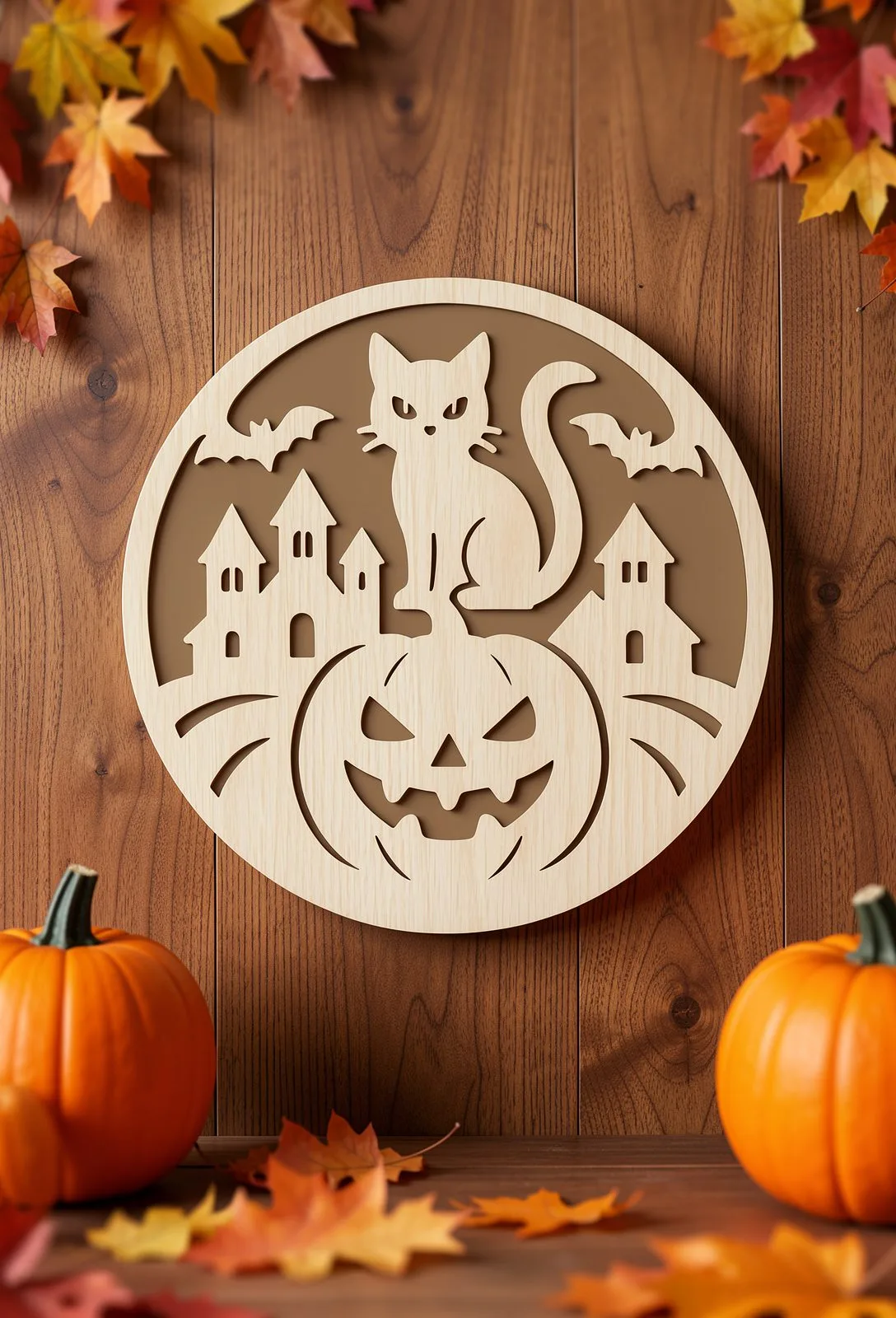 Cat on a Pumpkin Round Sign — SVG laser cut file