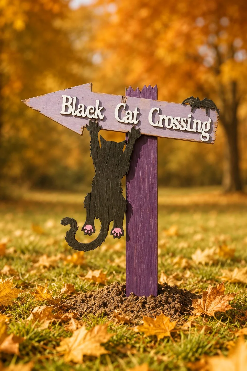 Black Cat Crossing Yard Sign — SVG laser cut file