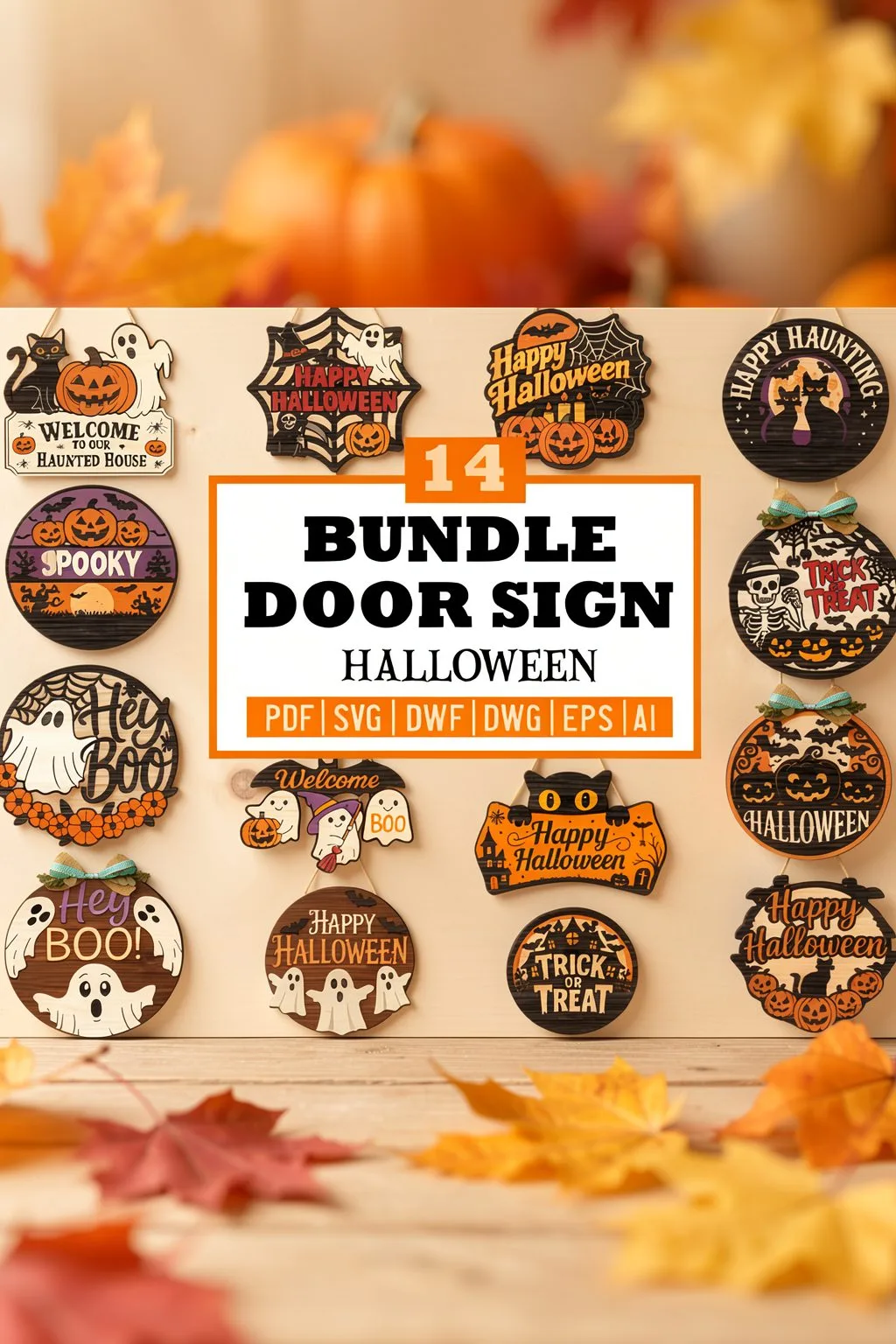 Halloween Door Sign Pumpkin Boos Set — SVG laser cut file