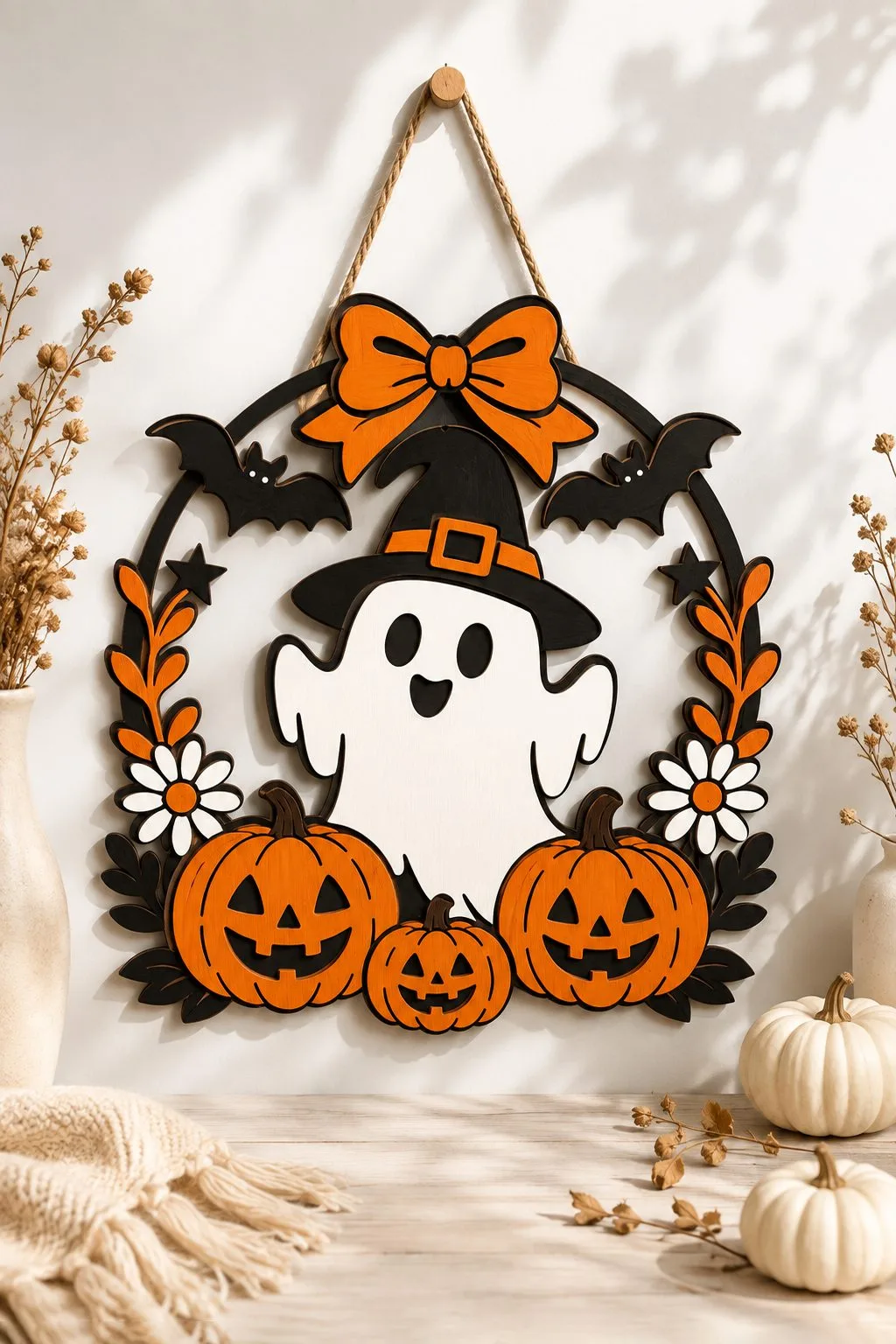 Ghost in a Witch Hat Door Hanger — SVG laser cut file