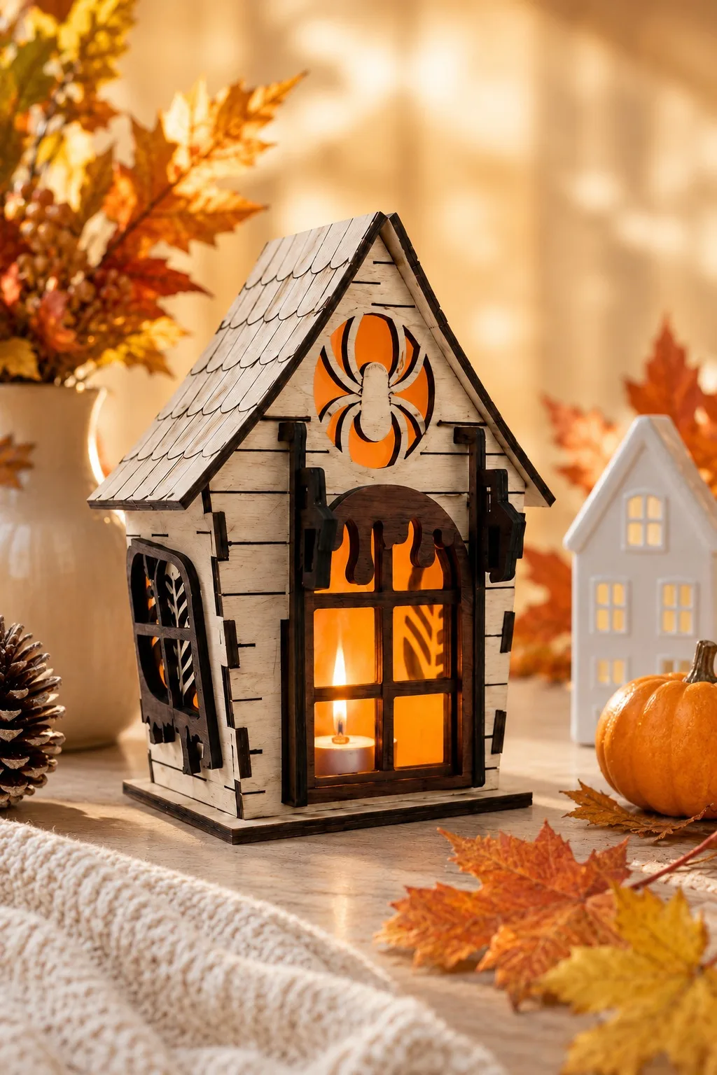 Haunted House Lantern With Autumn Trimmings — SVG laser cut file