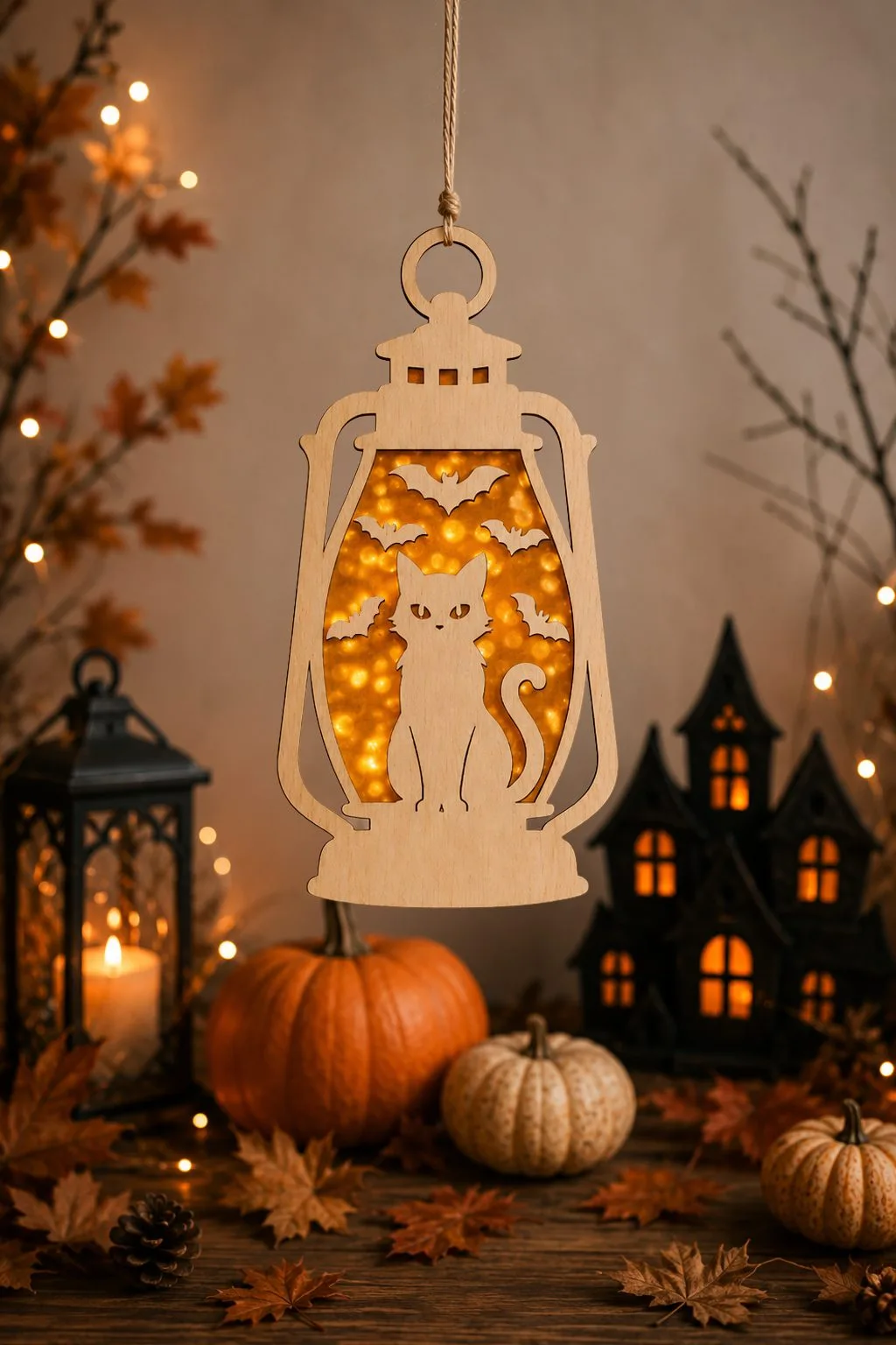 Black Cat Lantern Ornament — SVG laser cut file