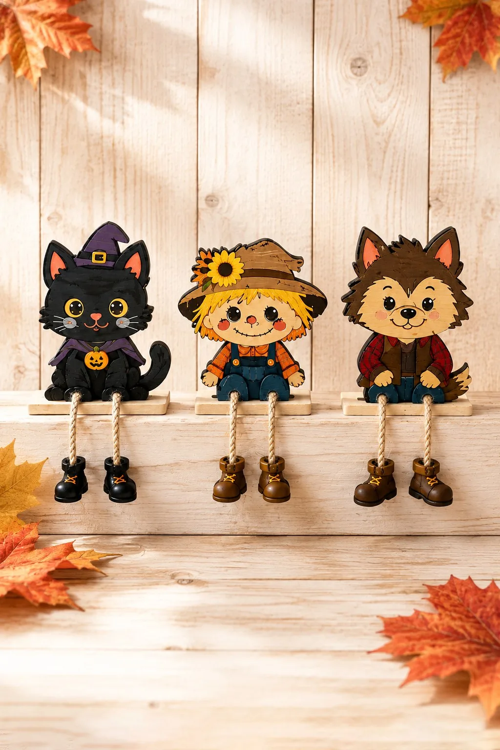 Cat, Scarecrow and Werewolf Shelf Sitters — SVG laser cut file