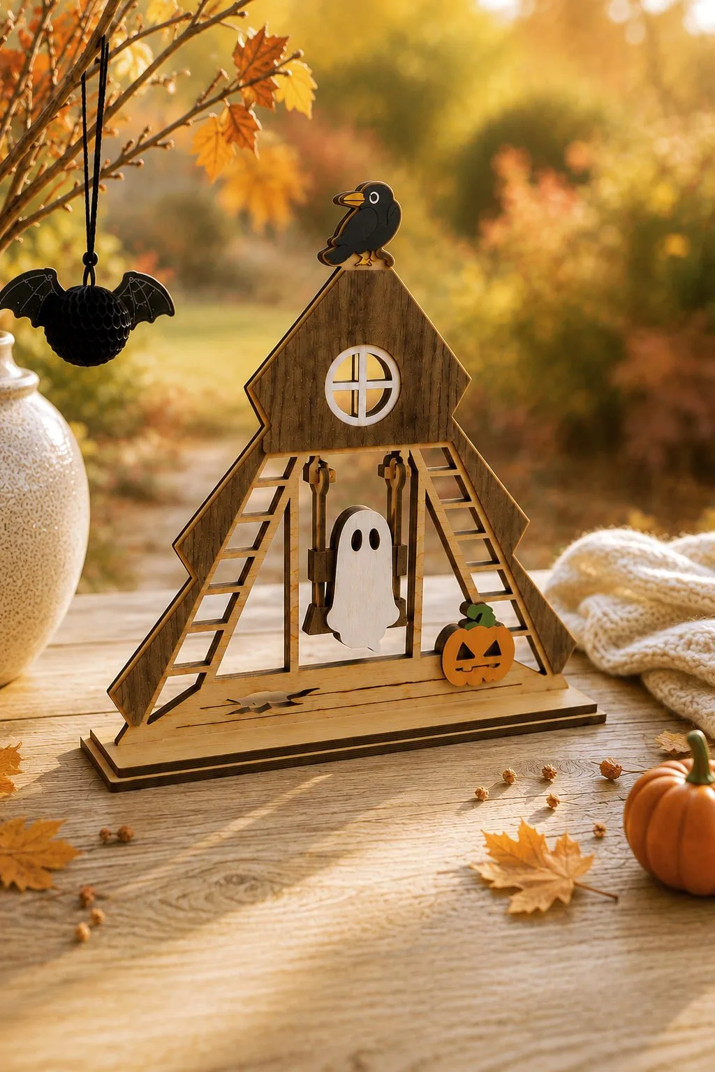 Ghost on a Swing Table Decor — SVG laser cut file