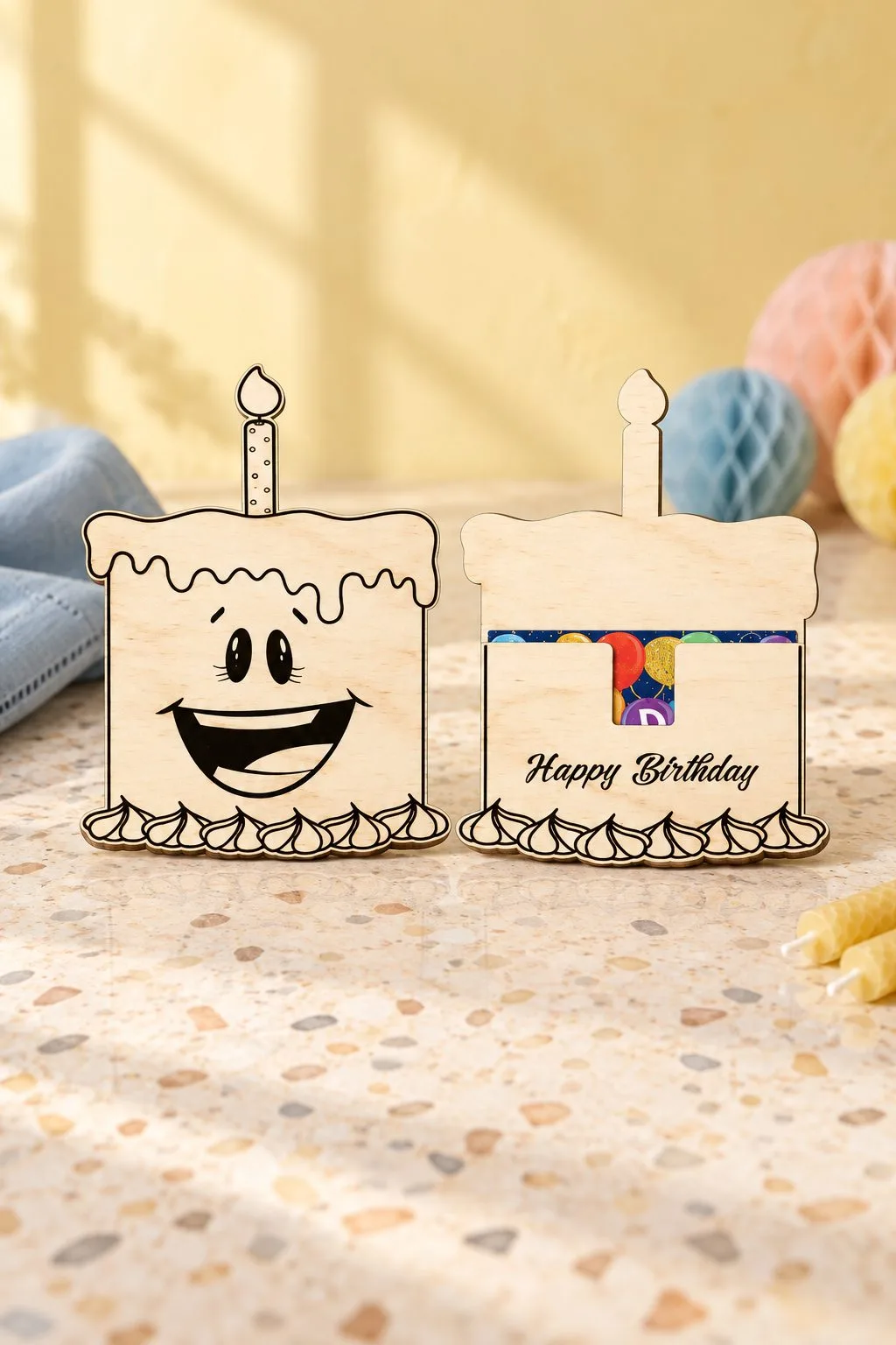 Happy Birthday Cake Gift Card Holder — SVG laser cut file