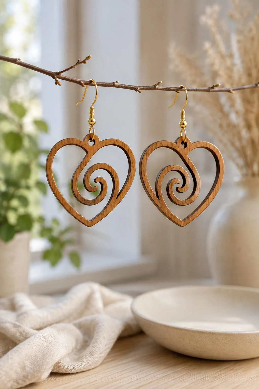 Heart Earrings with a Spiral Wave — SVG laser cut file