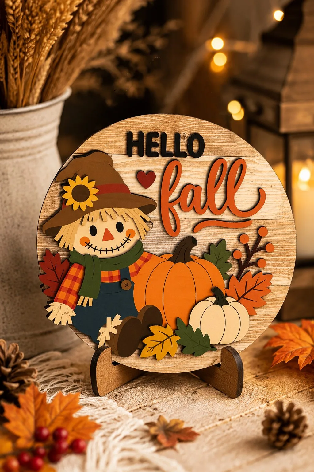 Hello Fall Scarecrow Door Hanger — SVG laser cut file