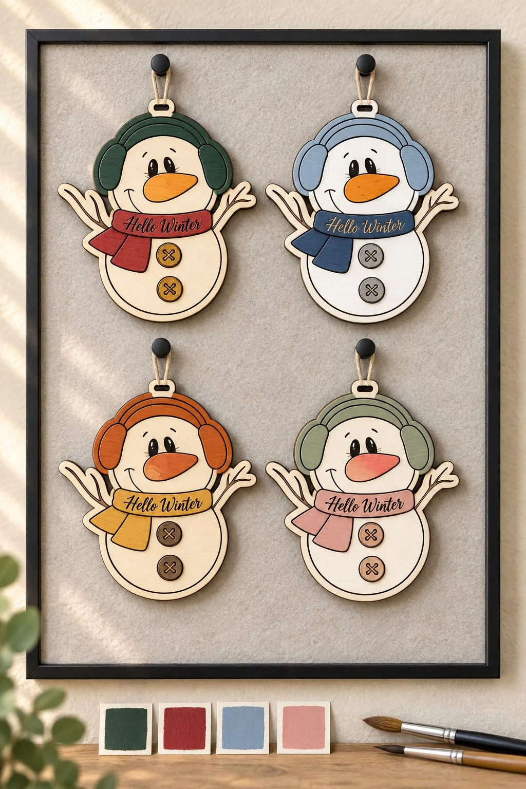 Hello Winter Snowman Ornament — SVG laser cut file