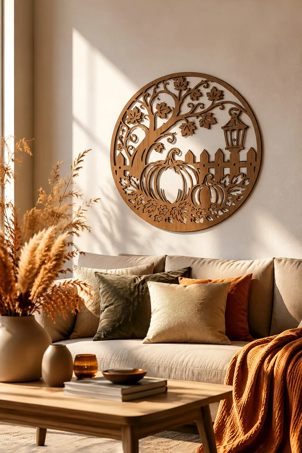 Autumn Wreath With Pumpkins and a Lantern — SVG laser cut file