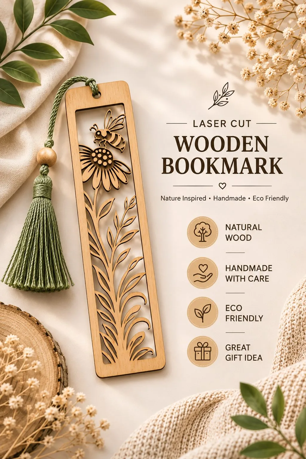 Honey Bee Wooden Bookmark — SVG laser cut file