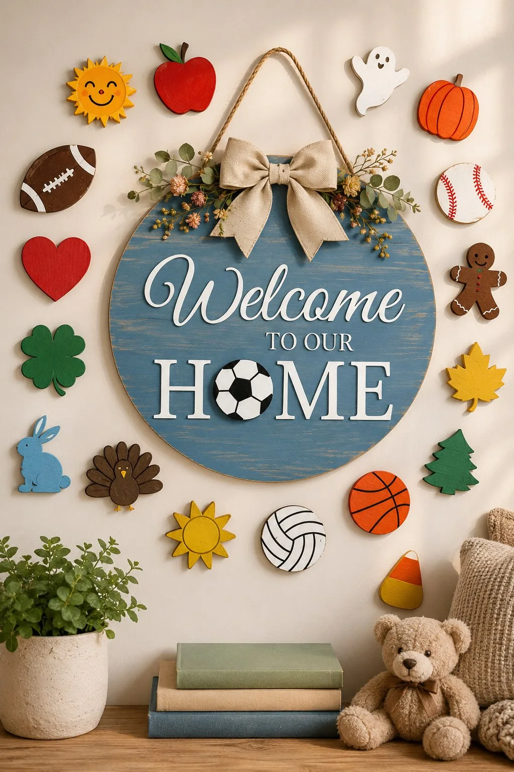 Welcome Door Hanger With Swappable Icons — SVG laser cut file