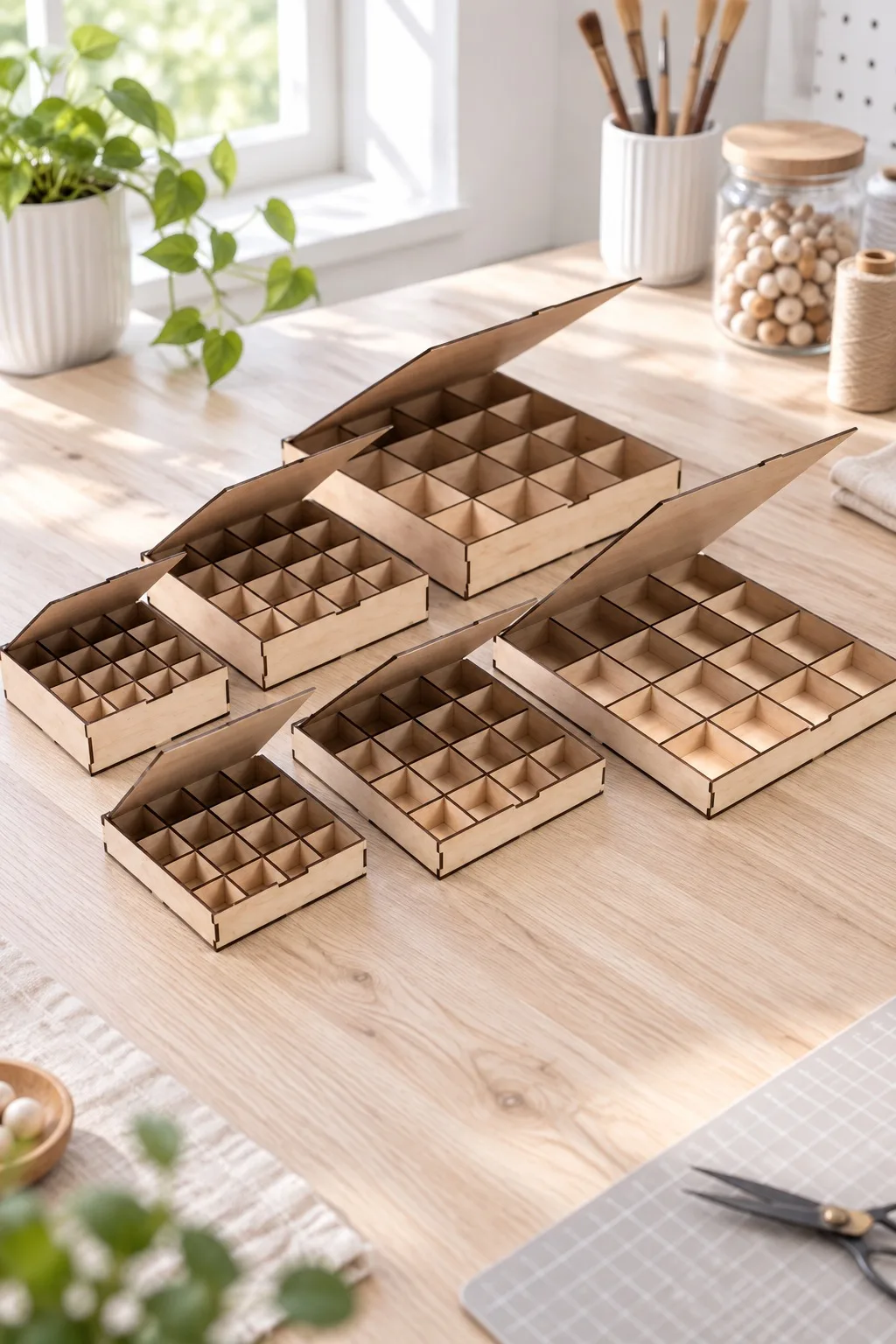Compartment Storage Boxes in Six Sizes — SVG laser cut file