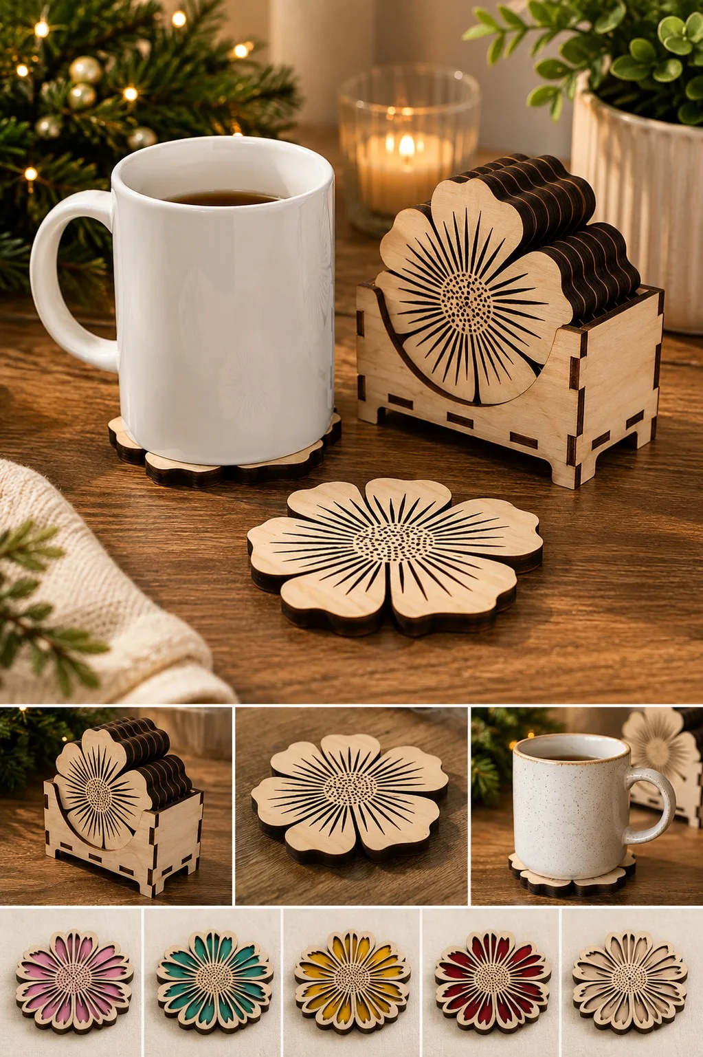 Flower Coasters With a Box That Holds Six — SVG laser cut file