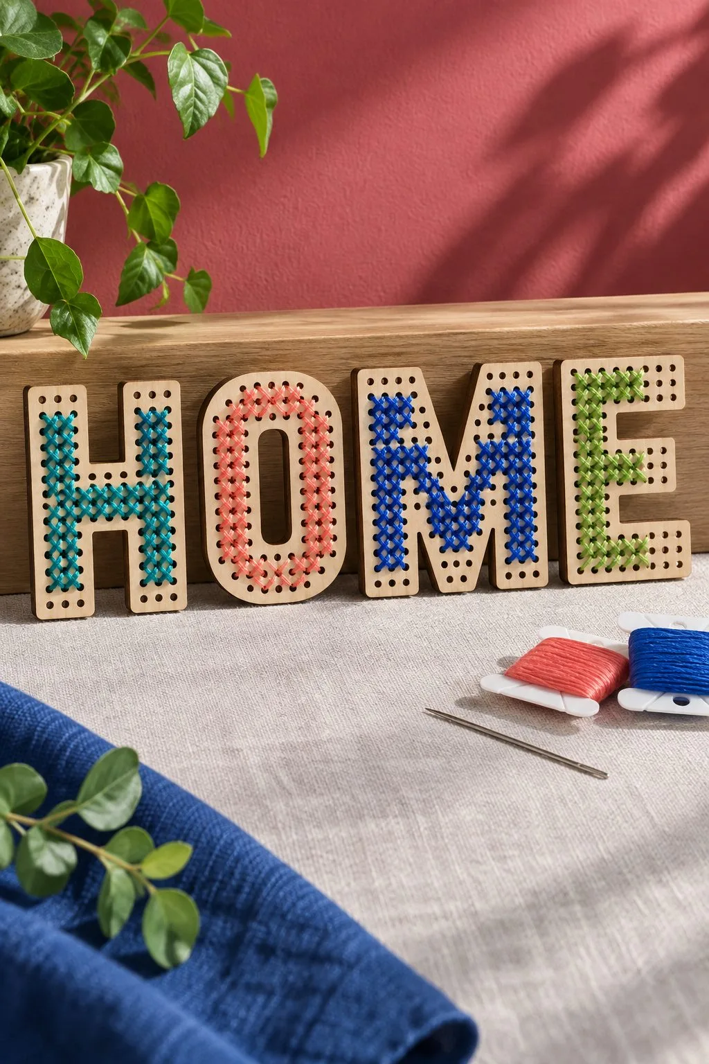 Rattan pattern letters spelling HOME standing on a table, free laser cut SVG from svgdiy.com