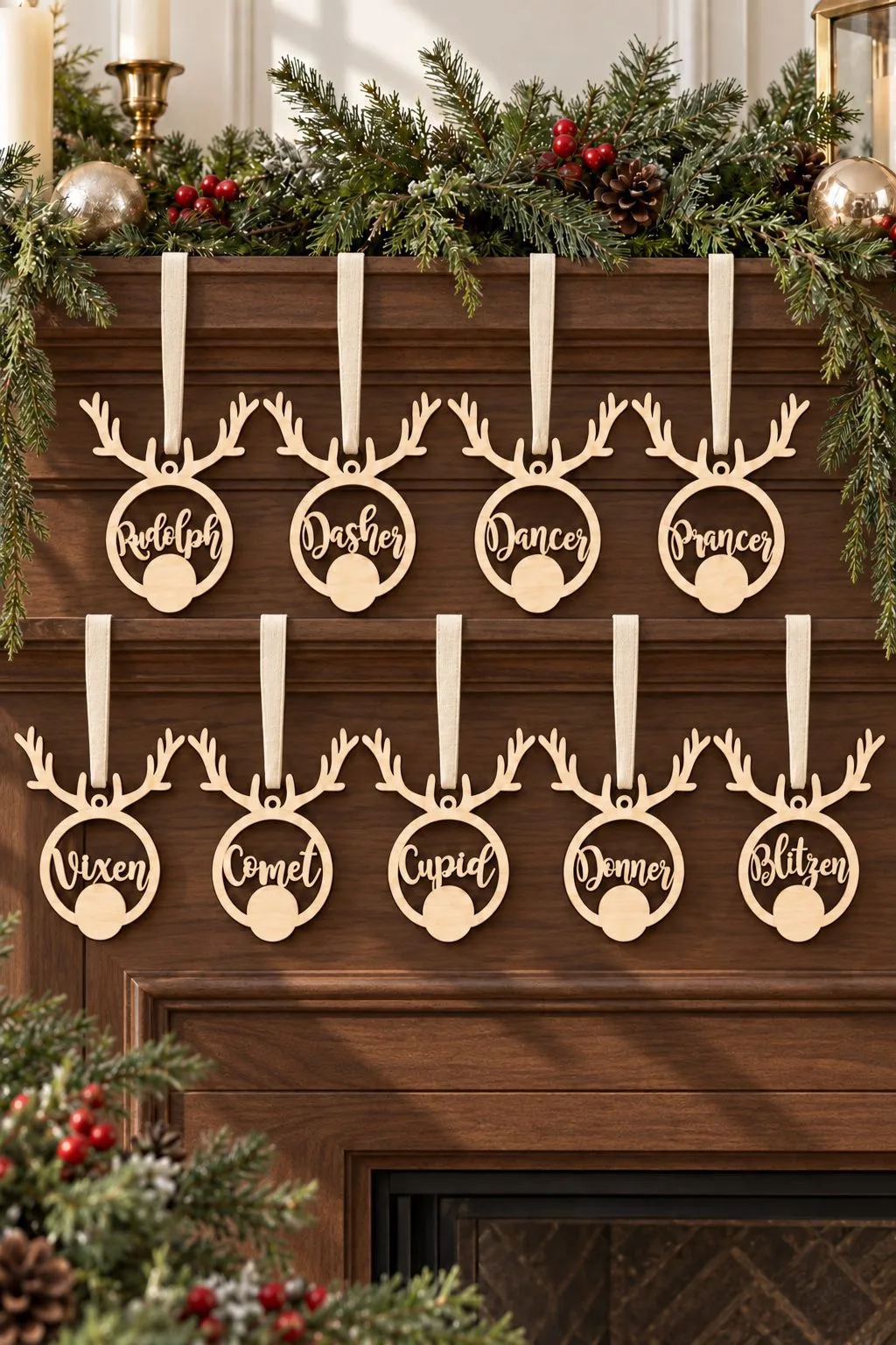 Nine Reindeer Personalized Name Ornament Set — SVG laser cut file