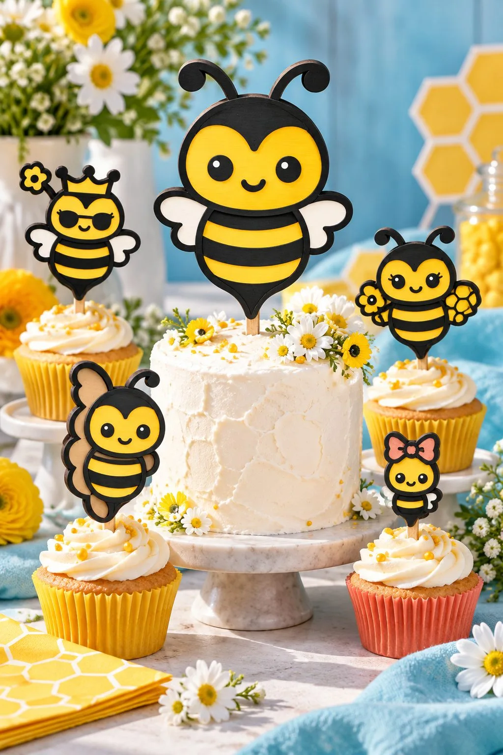 Laser Cut Layered Bee Cake Toppers — SVG laser cut file