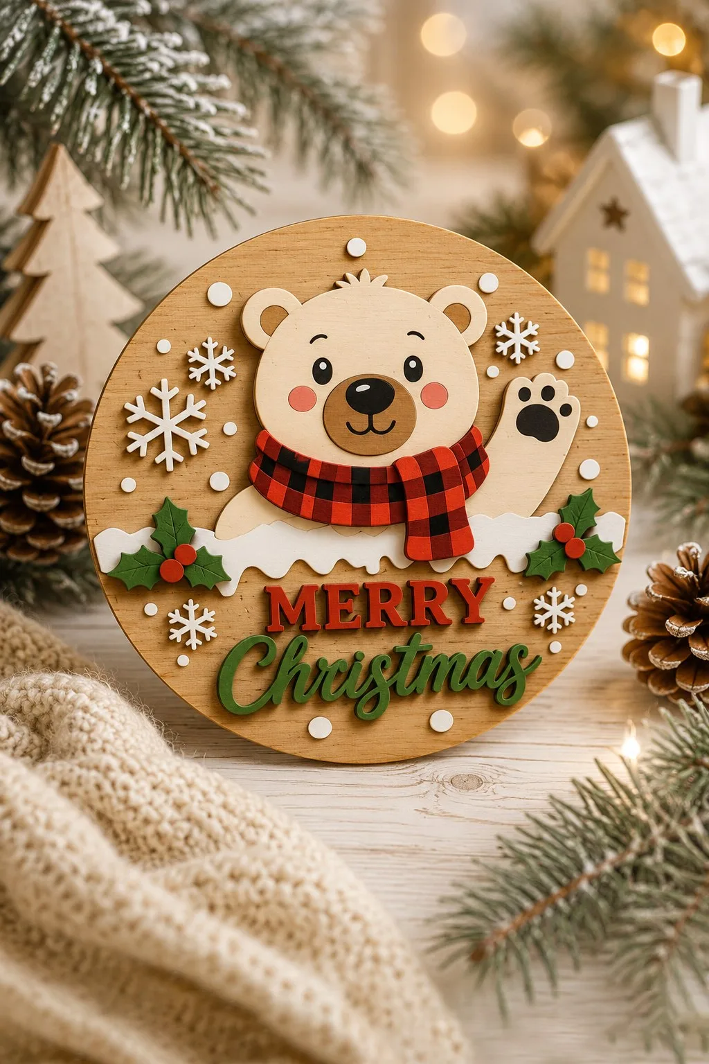 Polar Bear Merry Christmas Door Sign — SVG laser cut file