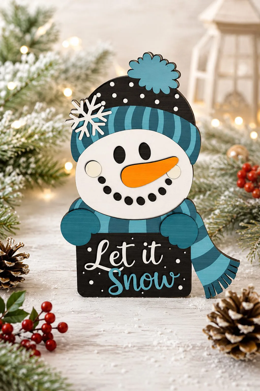 Let It Snow Snowman Shelf Sitter — SVG laser cut file