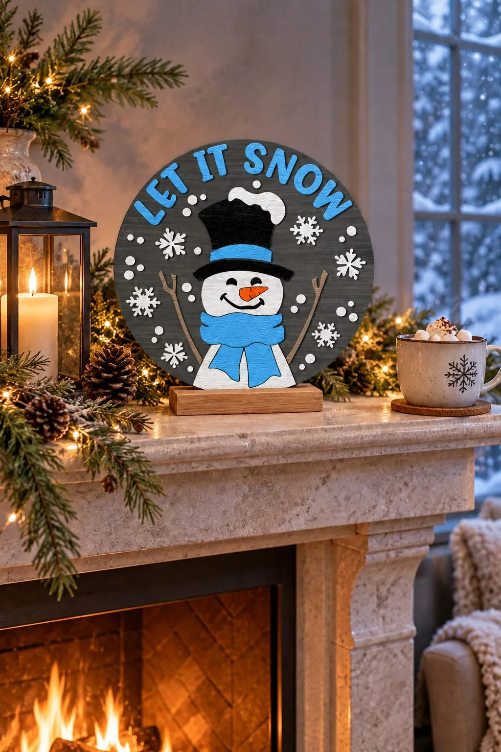 Let It Snow Christmas Door Sign DXF — SVG laser cut file