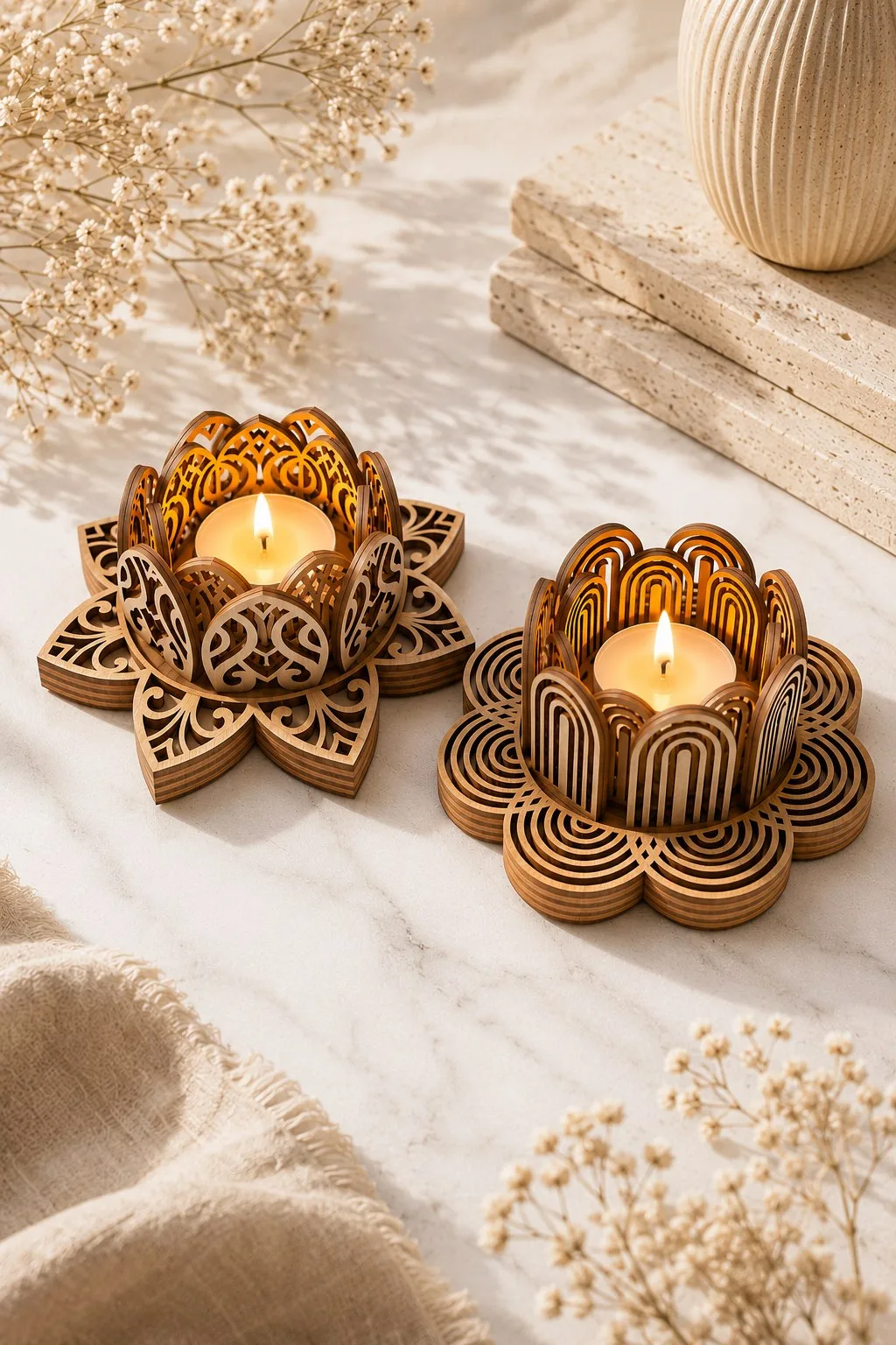 Lotus Tealight Candle Holders — SVG laser cut file