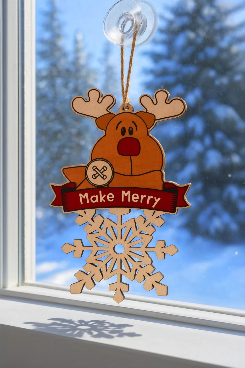 Make Merry Reindeer Flake Ornament — SVG laser cut file