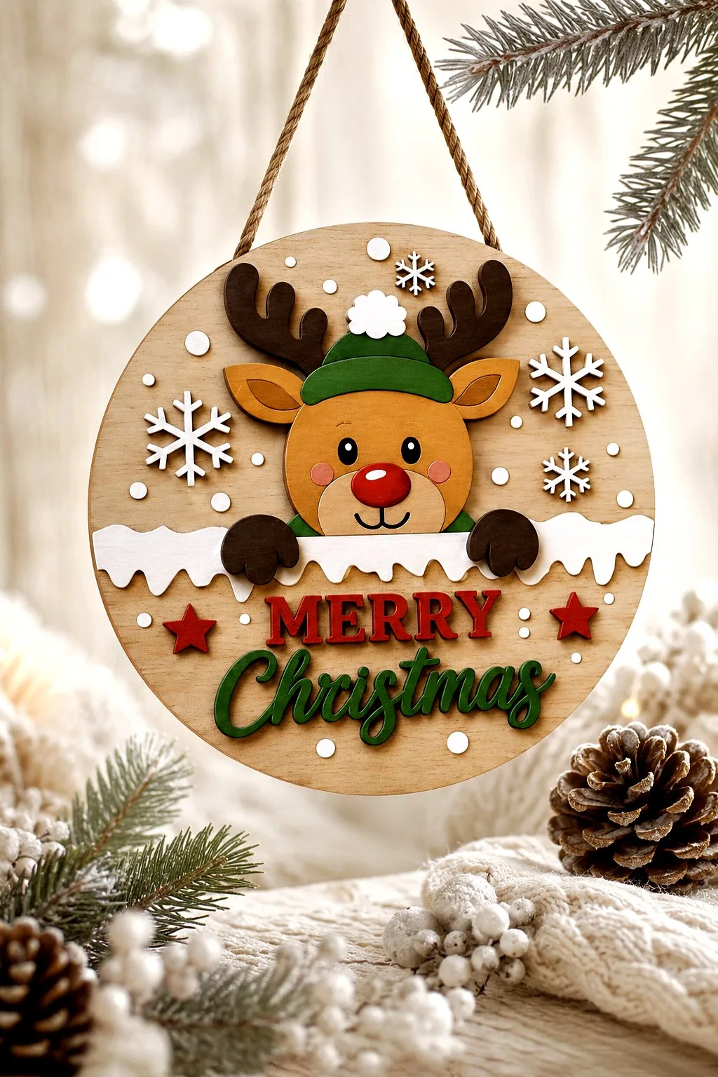 Merry Christmas Reindeer Door Sign — SVG laser cut file