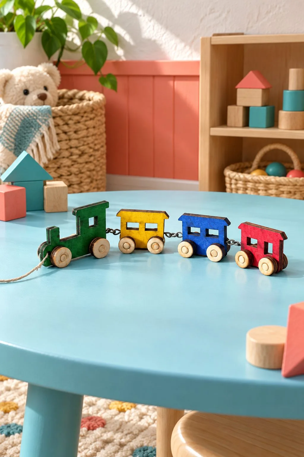 Rainbow Pull Along Wooden Toy Train — SVG laser cut file