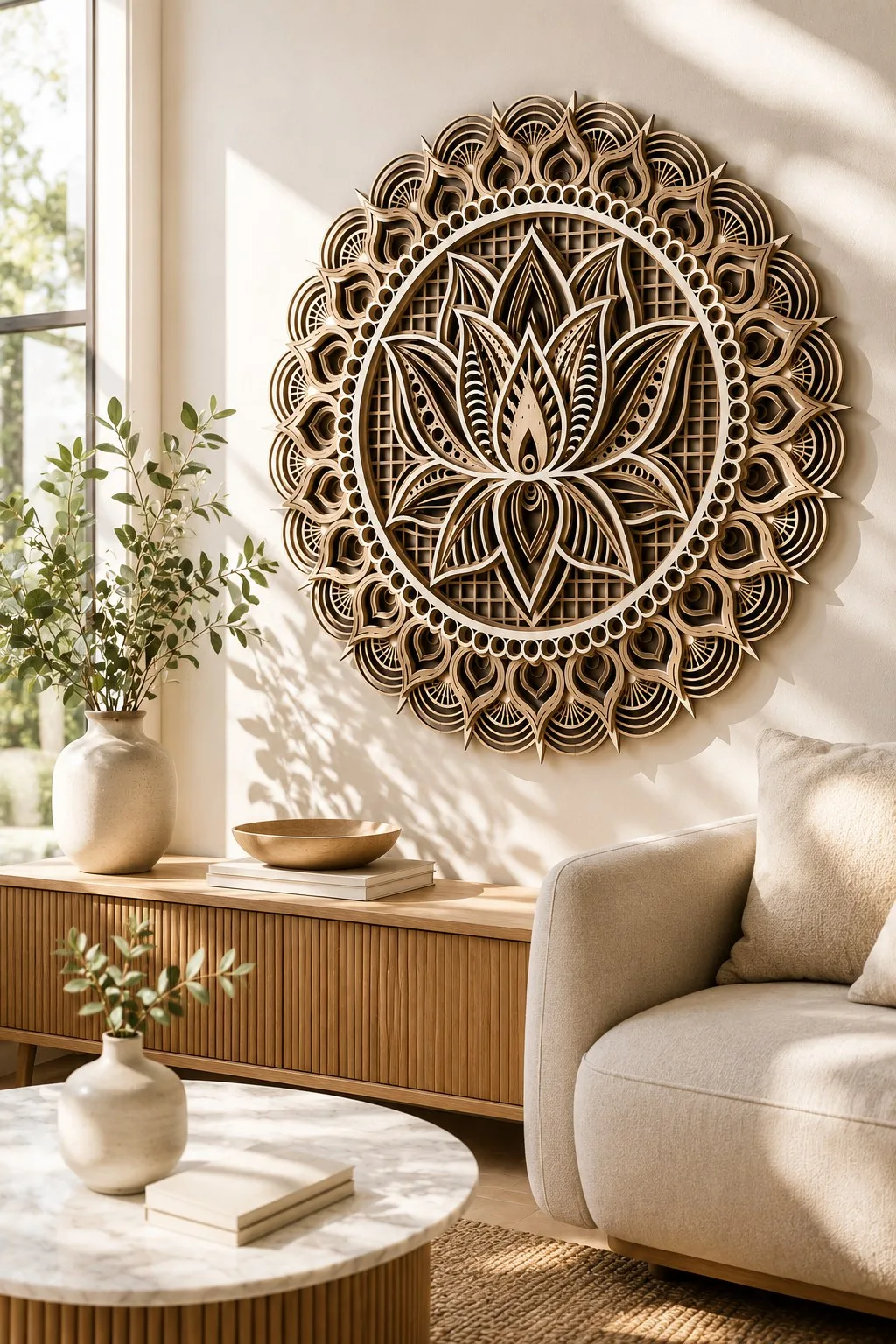 Layered Lotus Mandala Wall Art — SVG laser cut file