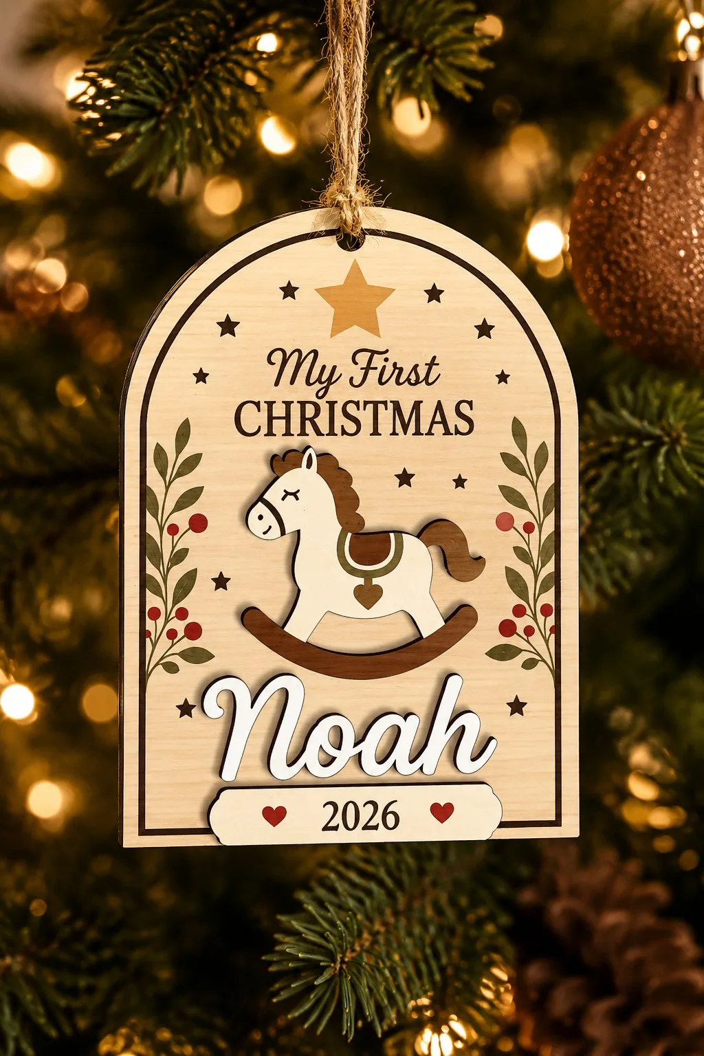 Rocking Horse First Christmas Ornament — SVG laser cut file