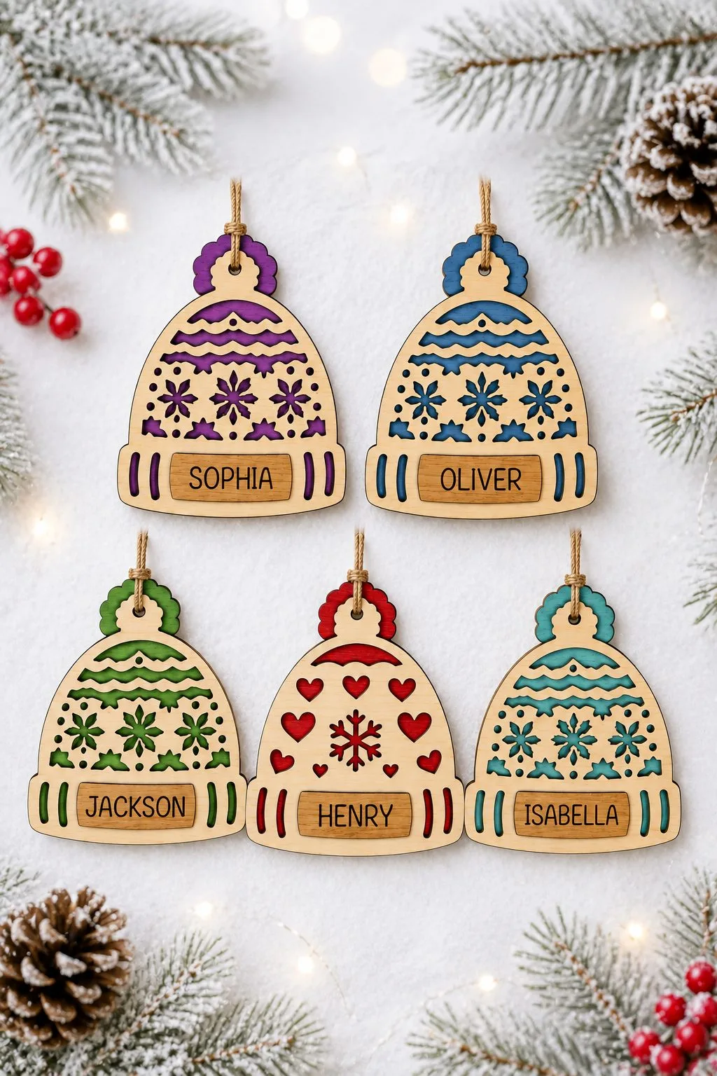 Knit Hat Name Ornaments — SVG laser cut file