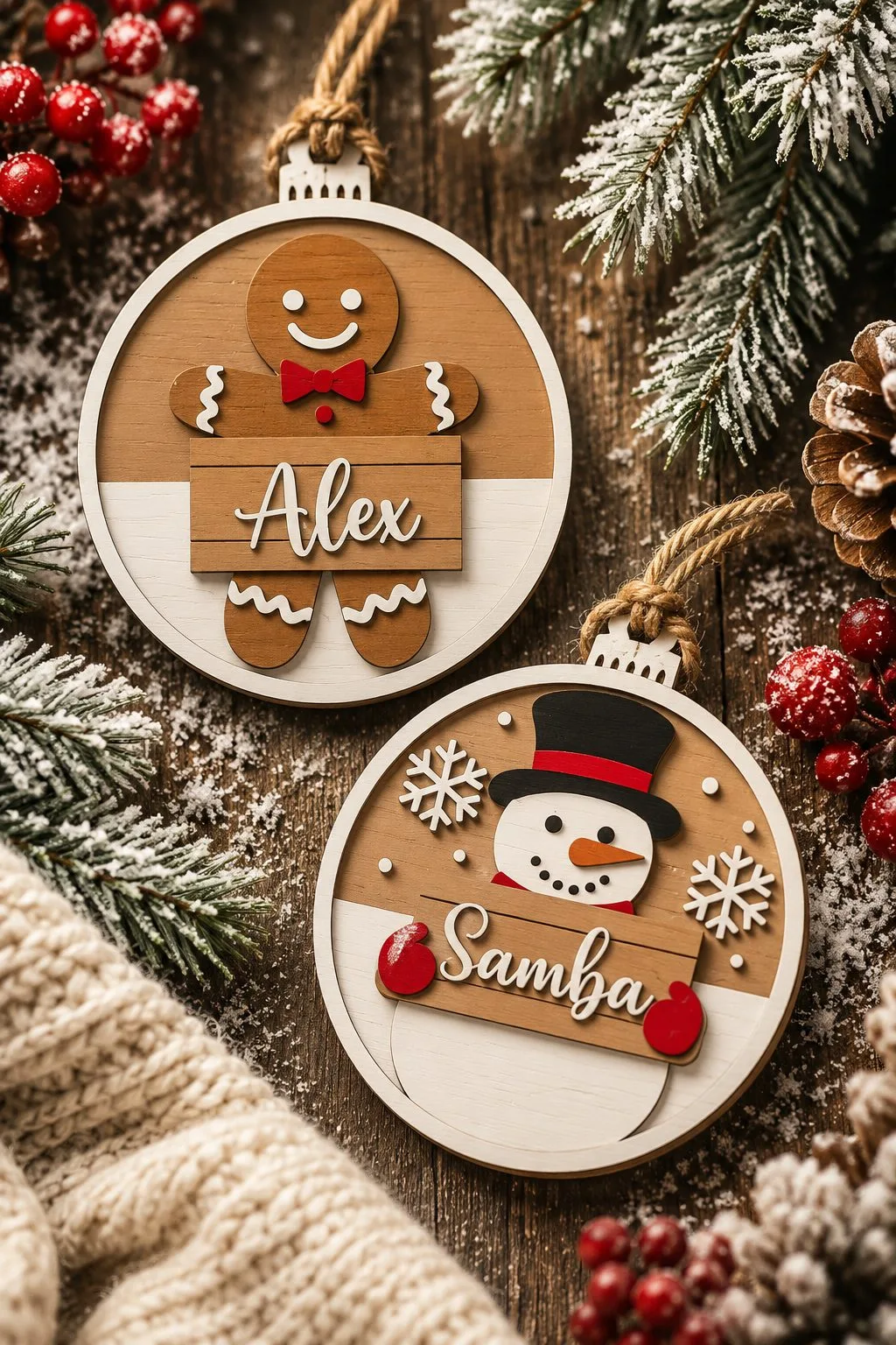 Gingerbread and Snowman Name Ornaments — SVG laser cut file