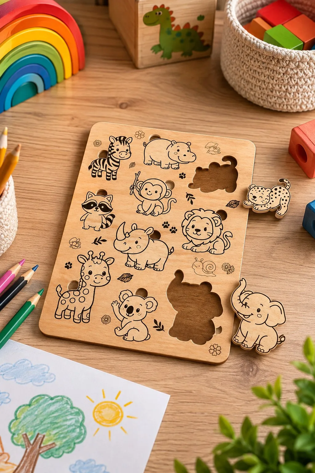 Safari Animal Puzzle Board for Toddlers — SVG laser cut file