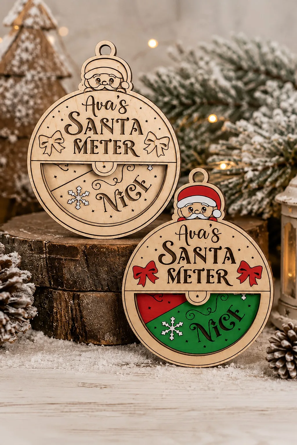 Santa Meter Name Ornament With a Turning Dial — SVG laser cut file