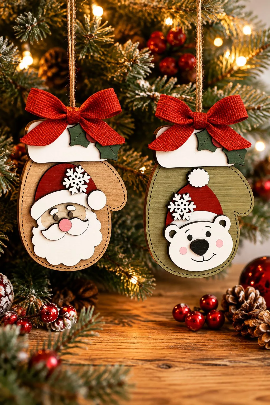 Santa and Polar Bear Mitten Ornaments — SVG laser cut file