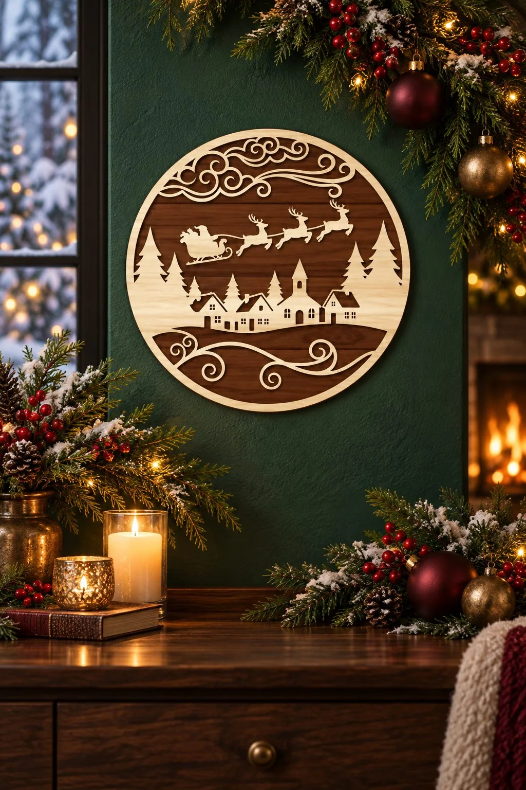 Santa Sleigh Christmas Village Ornament — SVG laser cut file