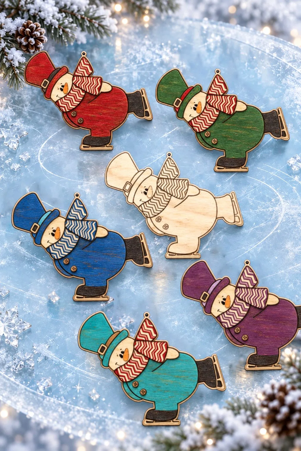 Skating Snowman Ornament — SVG laser cut file