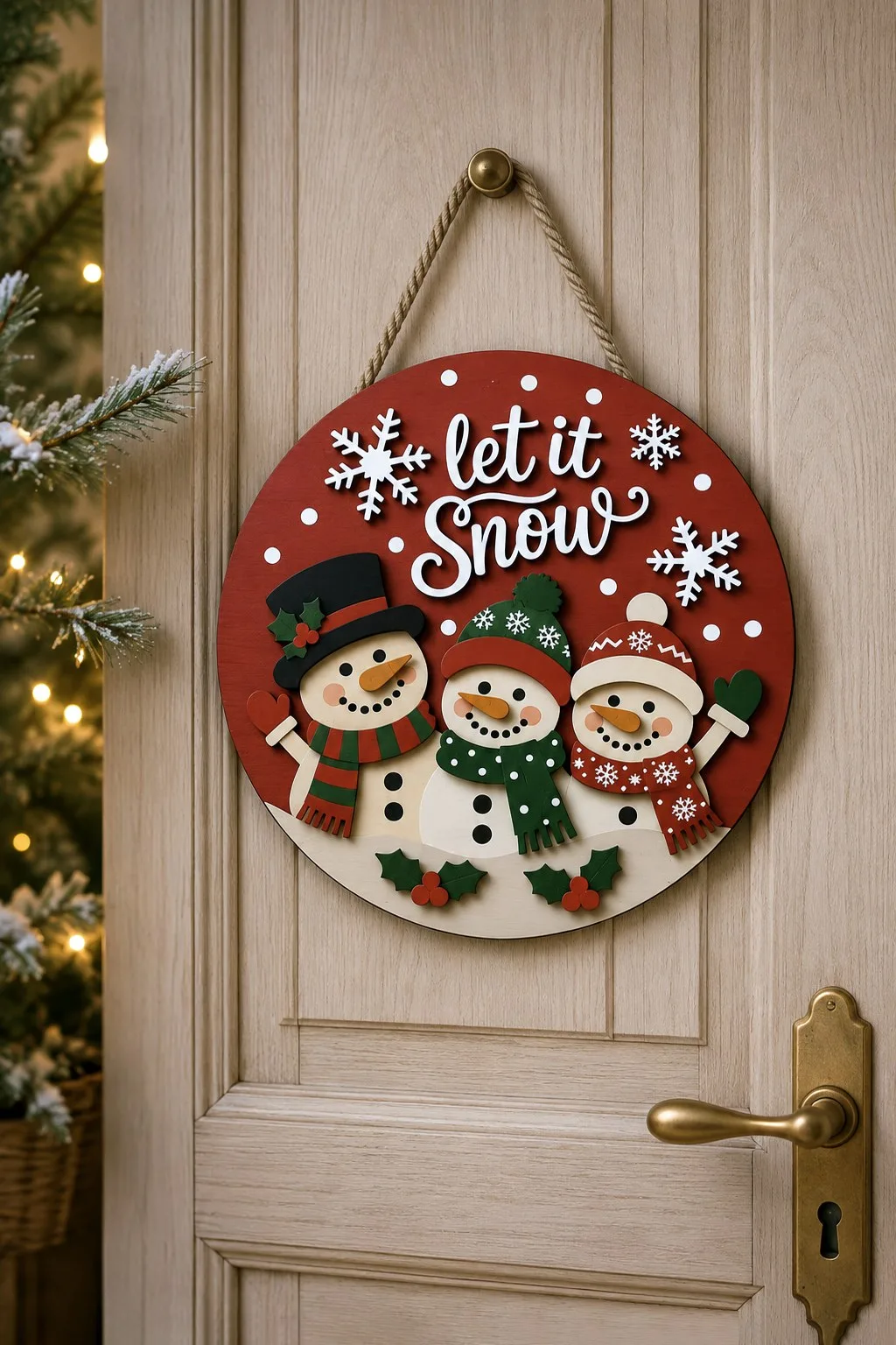 Let It Snow Snowmen Door Hanger — SVG laser cut file