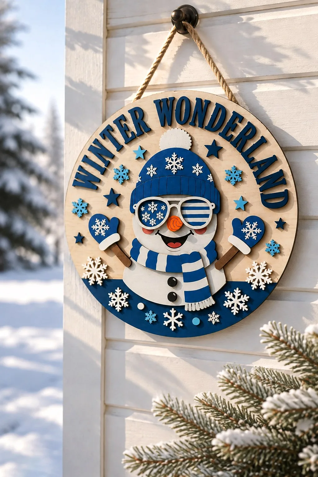 Winter Wonderland Snowman Round Sign — SVG laser cut file