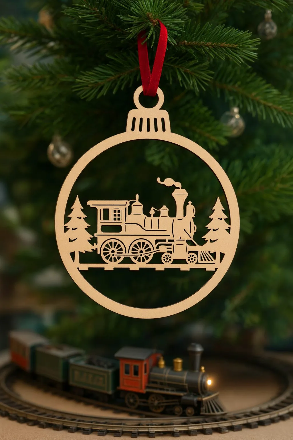 Steam Train Christmas Ornament — SVG laser cut file